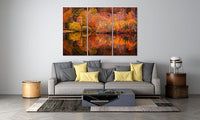 Nature Wall Art Prints - Ocean Forest Mountain Lake Canvas Landscapes - Small to Extra Large Living Room Bedroom Kitchen Bathroom Décor (Autumn Forest with Lake, 31L" x 47W" - 3 Panels)