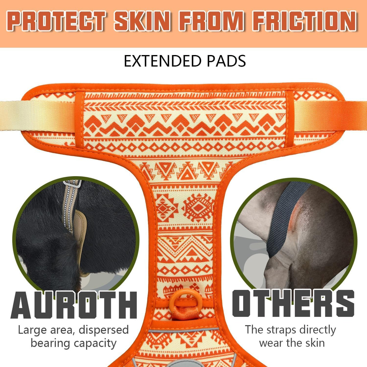 AUROTH Dog Harness for Large Dogs - Tribal Patterns-Orange / L(Neck:18-29",Chest:24-37"),45-80 lbs - image 4