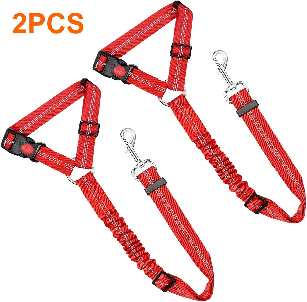 2 Pack Dog Seat Belt for Car, Headrest Restraint Safety Leads – Essentials for Dogs - Red / Elastic - image 2