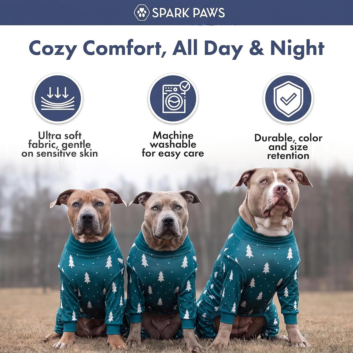 Spark Paws Dog Pajamas - Stretch Onesie Recovery Full Leg Surgery Suit PJS – Essentials for Dogs - Frosty Night / 4XL - image 4