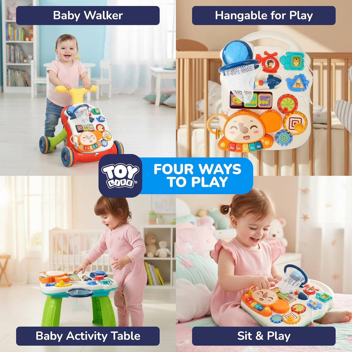 TOY Life 3-in-1 Baby Push Walker & Activity Center, 12+ Months - Primary Color - image 2