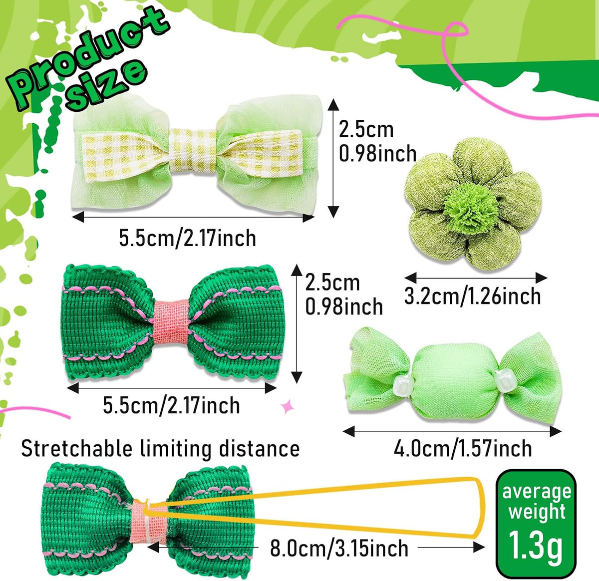 20Pcs Brown Dog Hair Bows with Rubber Bands for Small Medium Dogs – Essentials for Dogs - Green-A336 - image 4