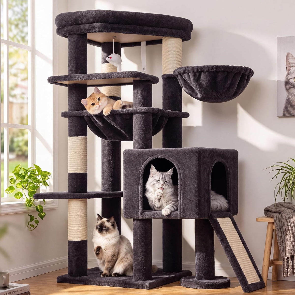 Globlazer F70 Pro Heavy Duty Cat Tree Tower for Indoor Cats Large - Dark Grey / L