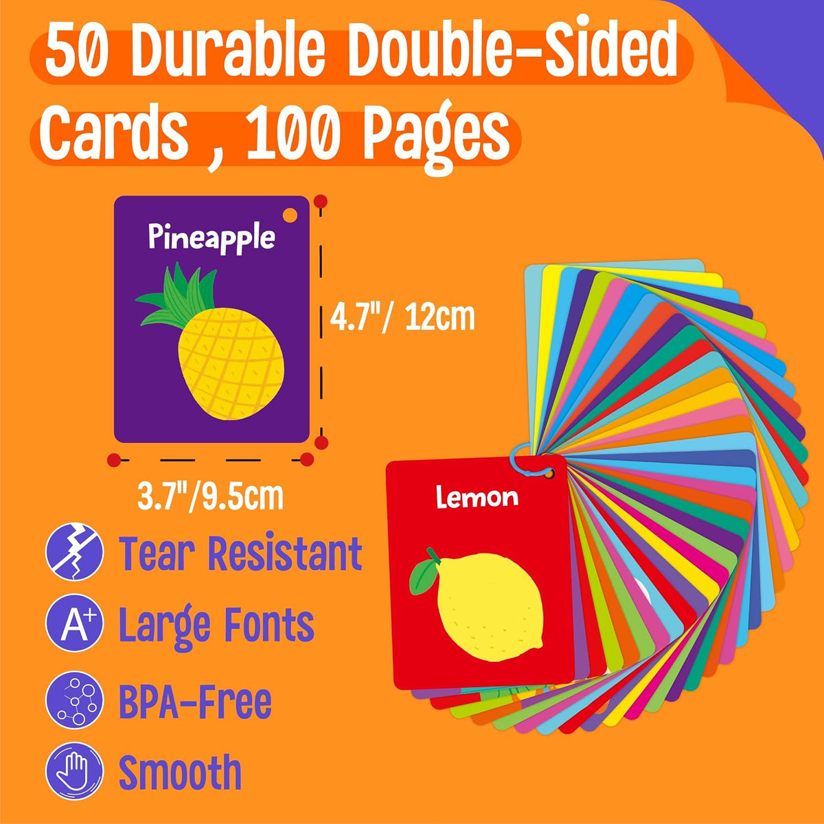SpriteGru Spanish flashcards for toddlers with colorful cartoon images on rings - view 17