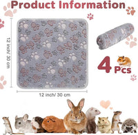 Reginary 4 Pcs Waterproof Guinea Pig Blankets Washable Small Animal Fleece Bedding Absorbent Guinea Pig Cage Liners Reusable Pet Pee Pad Sleep Mat for Hamster Ferret(Adorable Paw,12 x 12 Inch)