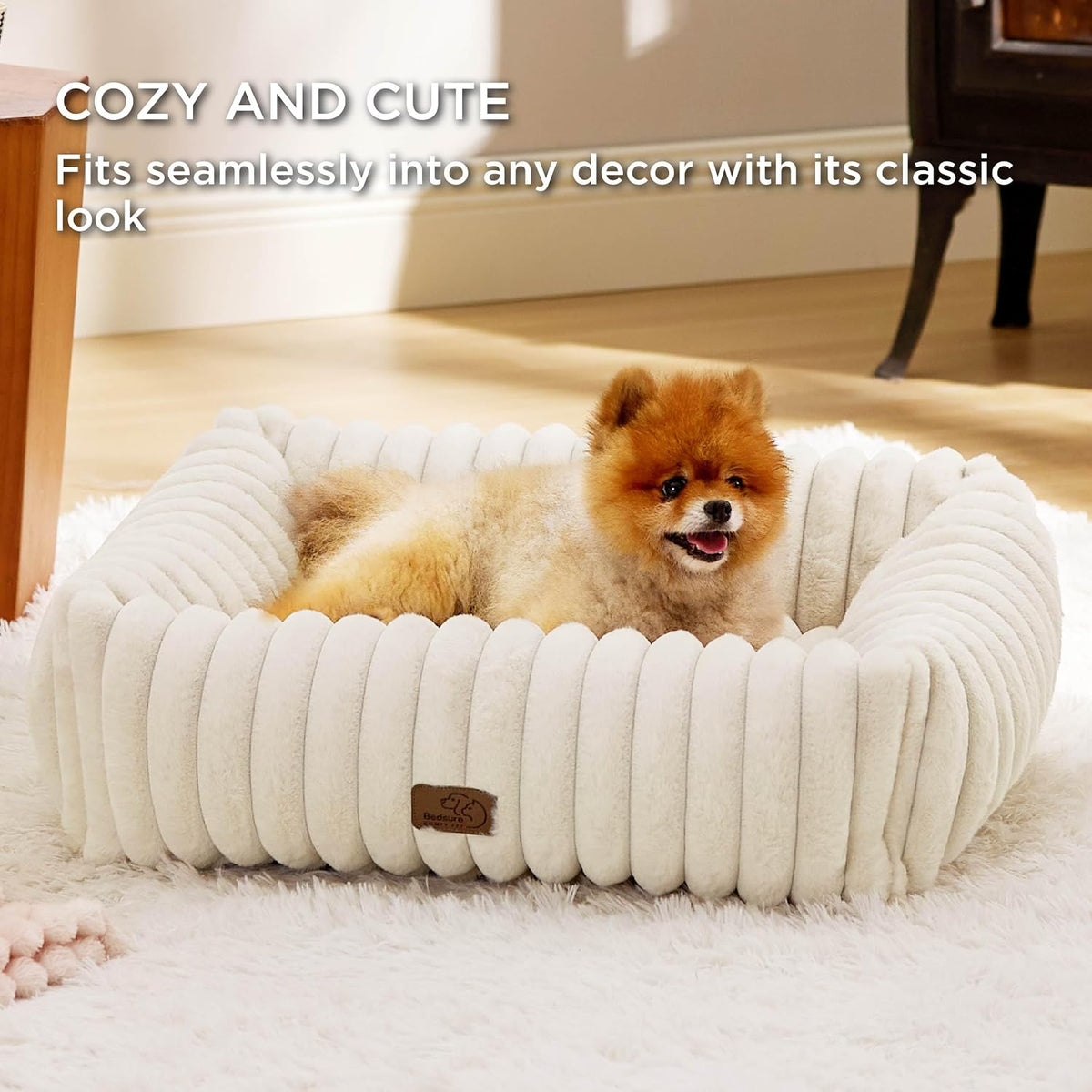 Bedsure ComfyFleece Cute Dog Bed for Small Medium Dogs Washable - S(20" x19" x6") / Cream - image 2