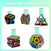 Speed Cube Set, ROXENDA 2x2 3x3 4x4 Megaminx Pyramid Puzzle Cube[5 Pack] – Fun for Kids & Family - 5 Pack Carbon Fiber - image 3