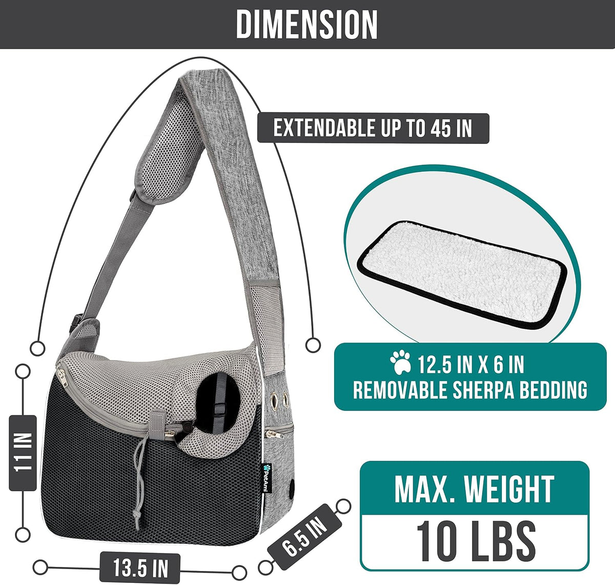 PetAmi Dog Sling Carrier for Small Dog - Gray - image 2