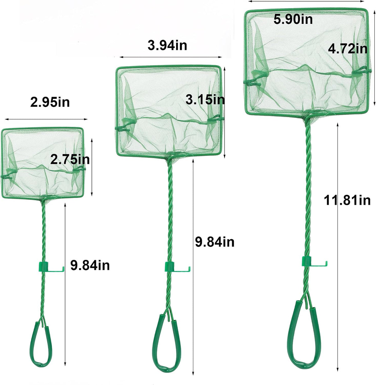 3PCS Aquarium Fish Net Fine Mesh Net Quick Catch Nets Nylon Fishing - 3in 4in 6in Have Hook - image 2