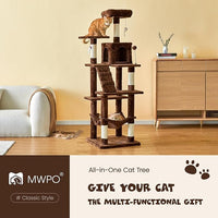 MWPO 63.8 inches Multi-Level Cat Tree for Large Cats with Sisal-Covered Scratching Posts, Padded Platform, Hammock and Condo,Stable Cat Tower Cat Condo Pet Play House (Brown)