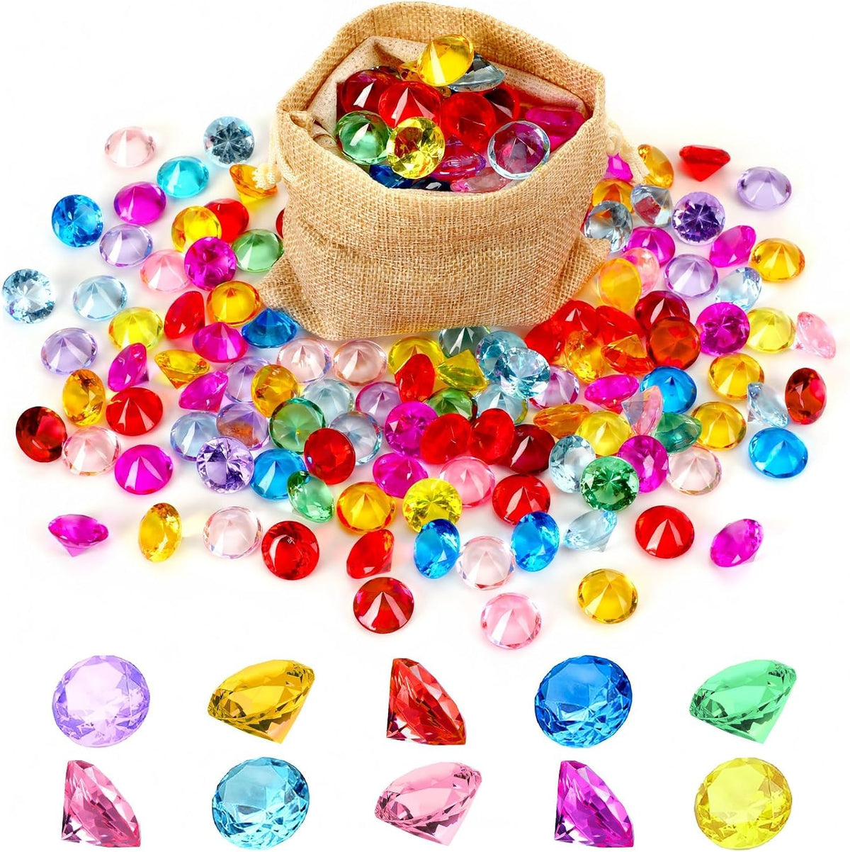 MARFOREVER 150 colorful acrylic pirate treasure gems with gunny bag - view 3