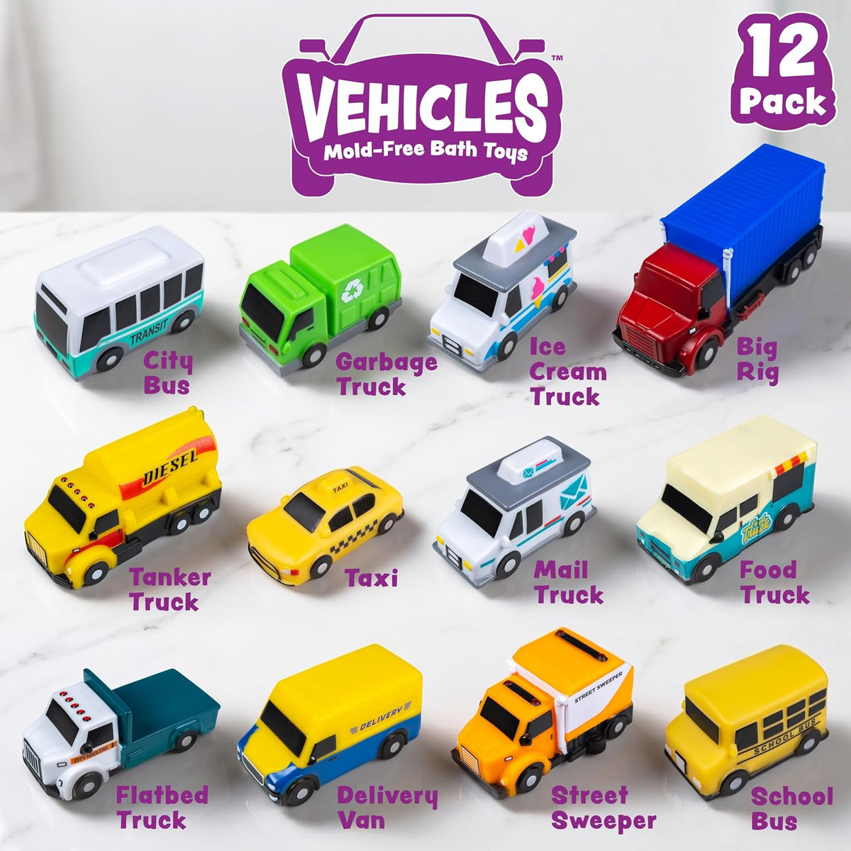 Tub Works Vehicles Bath Cars Mold Free Bath Toys, Sealed - City Cars - 12pk - image 3