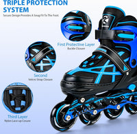 Kuxuan Boys Adjustable Inline Skates with Light up Wheels for Kids - Stripe Blue / Large(Kids 3-6 US) - image 3