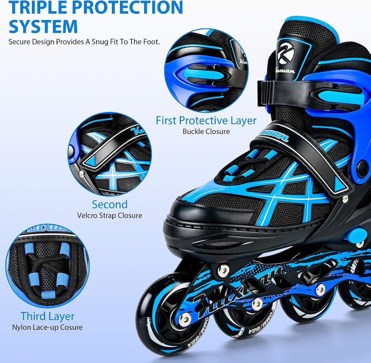 Kuxuan Boys Adjustable Inline Skates with Light up Wheels for Kids - Stripe Blue / Large(Kids 3-6 US) - image 3