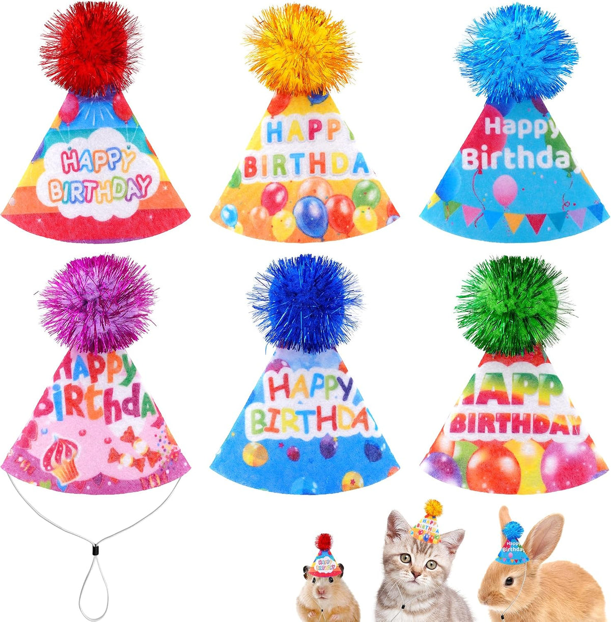 6PCS Dog Birthday Party Hats Felt for Small Medium Dogs Paw Bone – Essentials for Dogs - Birthday Hat / Mini