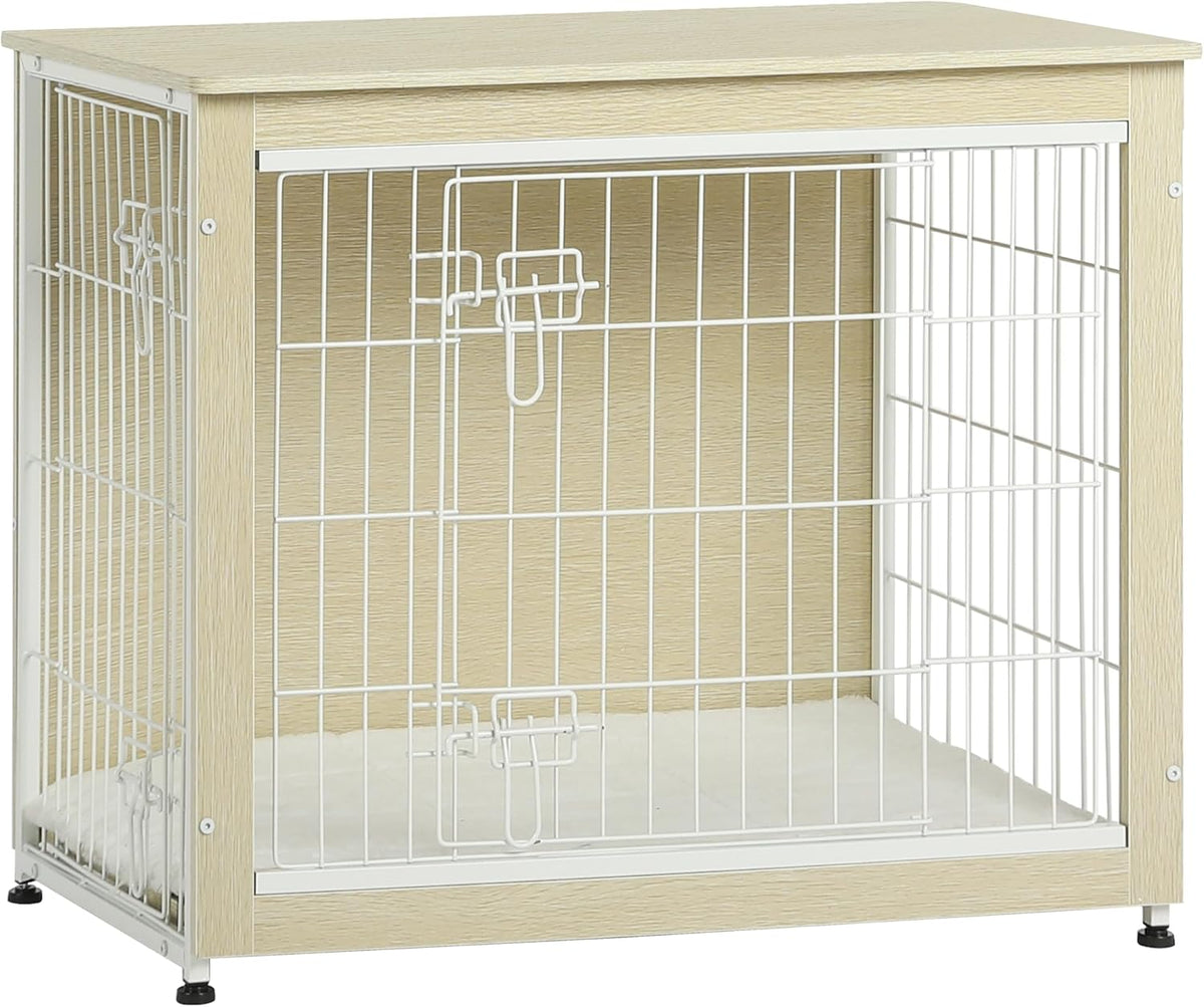 27" Dog Crate Furniture, Dog Kennel Indoor - White Oak / 32.5"L x 21.9"W x 25.6"H
