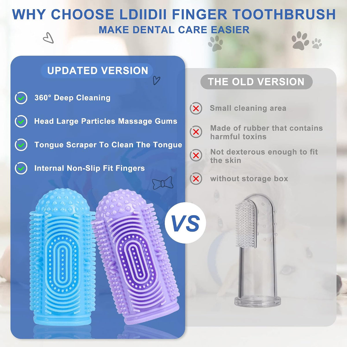 LDIIDII dog finger toothbrush 4-pack in colorful silicone - view 4