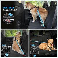 Pawaboo Dog Seatbelt for Car, 3-in-1 Dog Seat Belt Bungee, Shockproof Dogs Tether for Car with Buckle & Hook Latch, Adjustable Reflective Dogs Cars Harness Leash with 360° Lockable Buckle, Blue