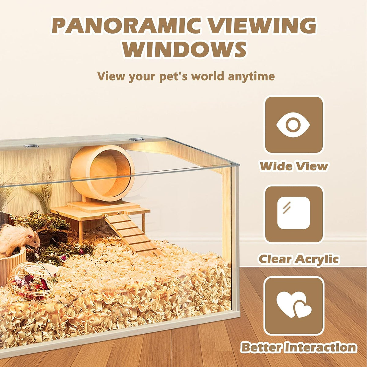 Hamster Cage Chewproof, Large Hamster Cages and Habitats - Natural Oak Wood / 40.0"L x 20.0"W x 20.0"H / Openable Window Roof - image 3