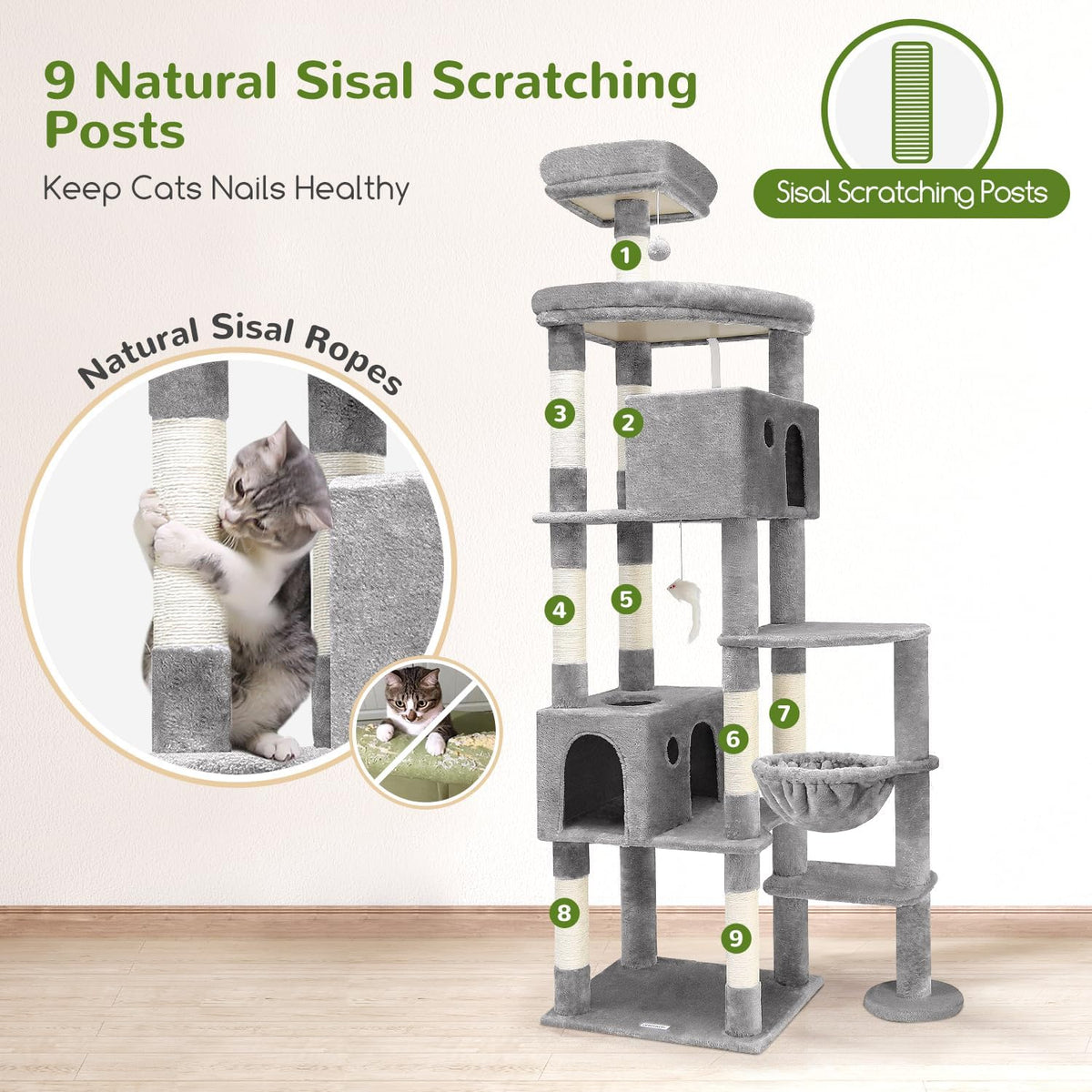 Globlazer Giant Cat Tree for Indoor Large Cats, F83 - 83inch / Ligth Grey - image 4