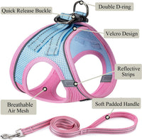 Dog Harness with Leash Set, Step-in Adjustable Puppy Pet Vest - Pink Green / L(Chest:18"-20") - image 2