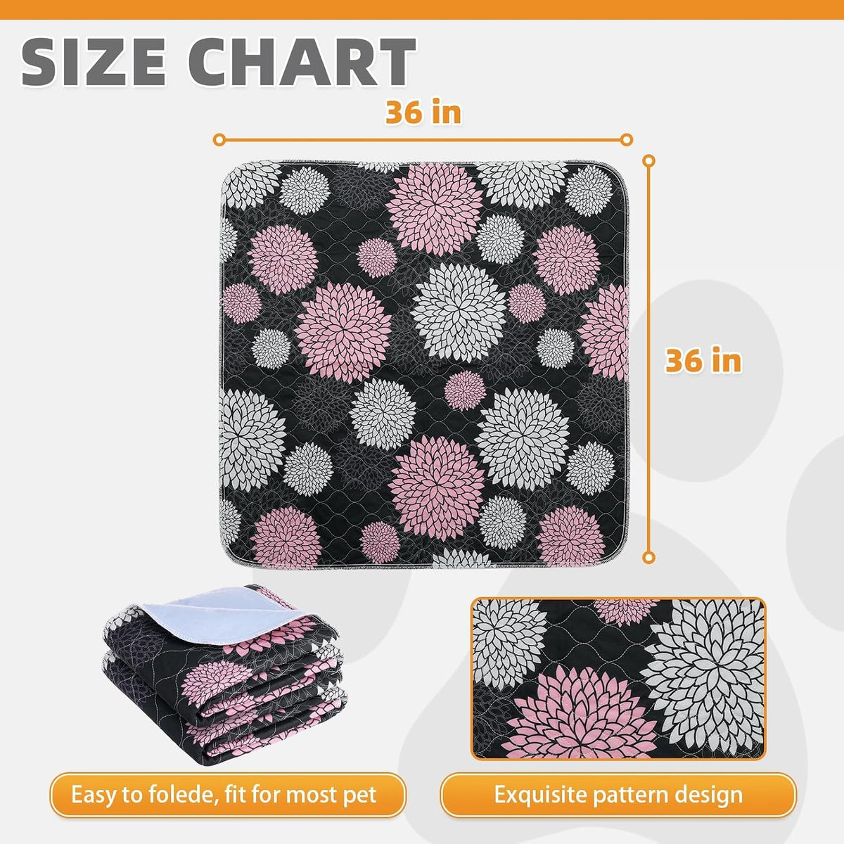 Washable Pee Pads for Dogs, Nonslip and Leak-Proof Dog Pee Pads - Flower Black / 36" x 36" (2 Pack) - image 2