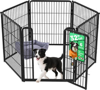 FXW Homeplus Unleashed Indoor Dog Playpen - Stress-Free and Safe Play, Heavy Duty 32 Inch 6 Wire Panels Dog Pen for Small and Medium Dogs, Black│Patented