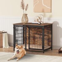 MAHANCRIS Dog Crate Furniture with Cushion - 31.5"L x 21.7"W x 25.6"H / Rustic Brown