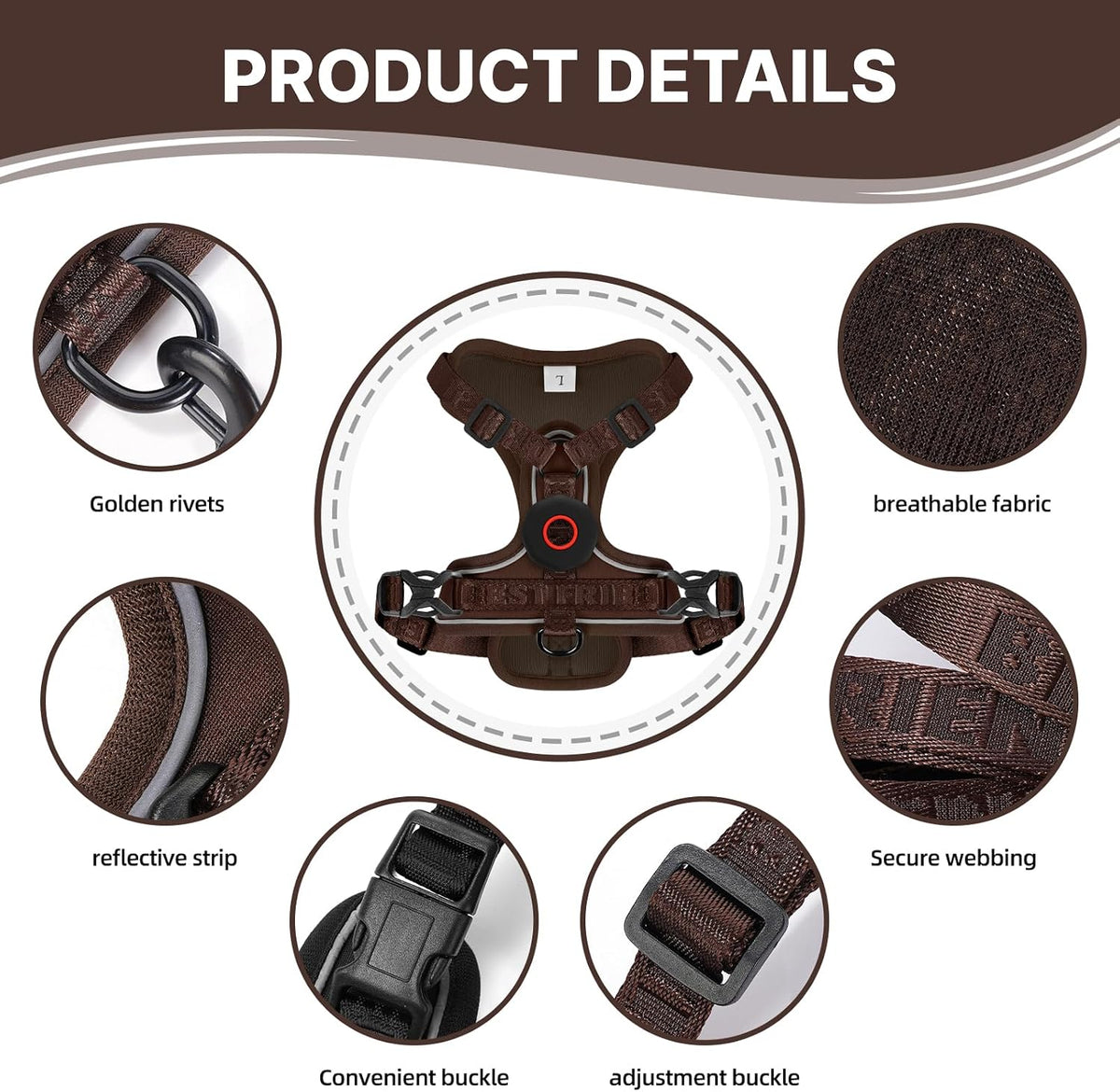 Skmeditec Cat Harness and Leash Set: Upgraded Escape Proof Vest - Brown for Airtag / S - image 4