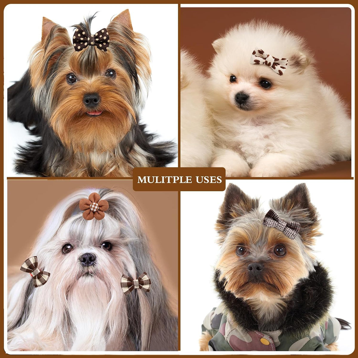 20Pcs Brown Dog Hair Bows with Rubber Bands for Small Medium Dogs – Essentials for Dogs - Brown-A330 - image 2