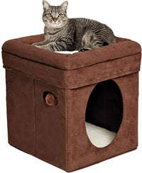 MidWest Homes for Pets Feline Nuvo Curious Cat Cube - Brown Suede / Small (Cat Cube)