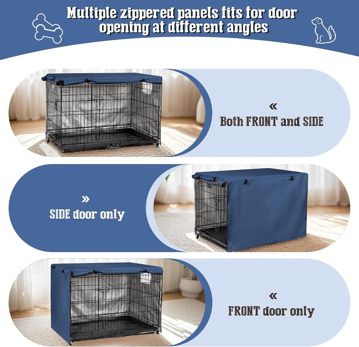 kefit Dog Crate Cover, Privacy & Light-Blocking Cover for Wire Dog Kennel/Cage, Fits Standard 48" - Navy Blue / 48 inch - image 2