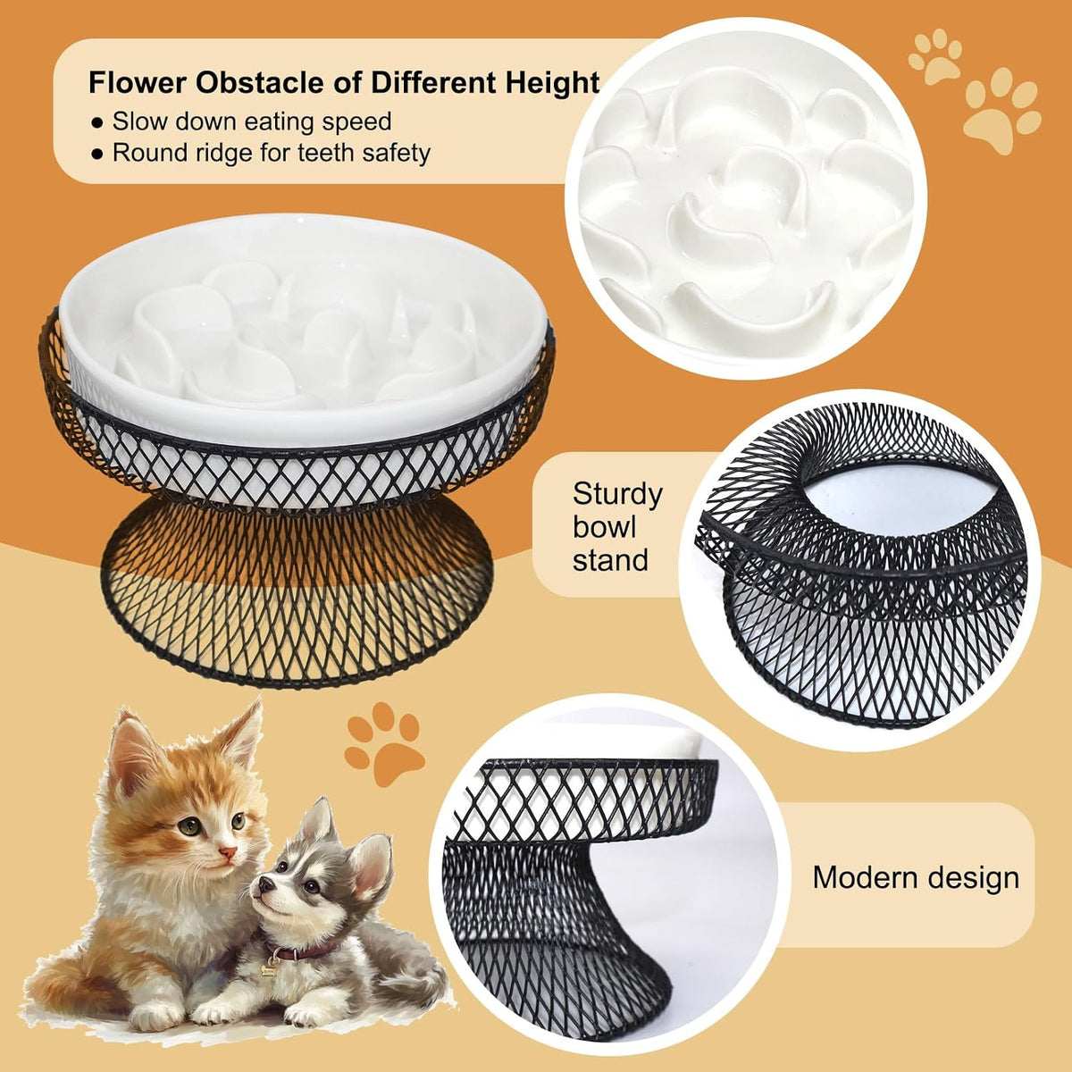 Raised Ceramic Cat Slow Feeder Bowl - white set of 1 - image 3