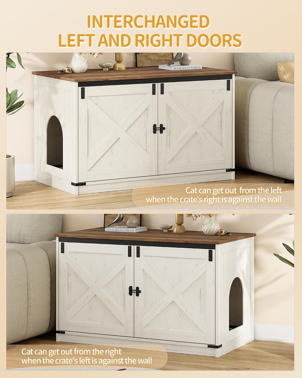 Hzuaneri Cat Litter Box Enclosure - Rustic White and Brown / 31.5"L x 21.7"W x 21.3"H - image 4