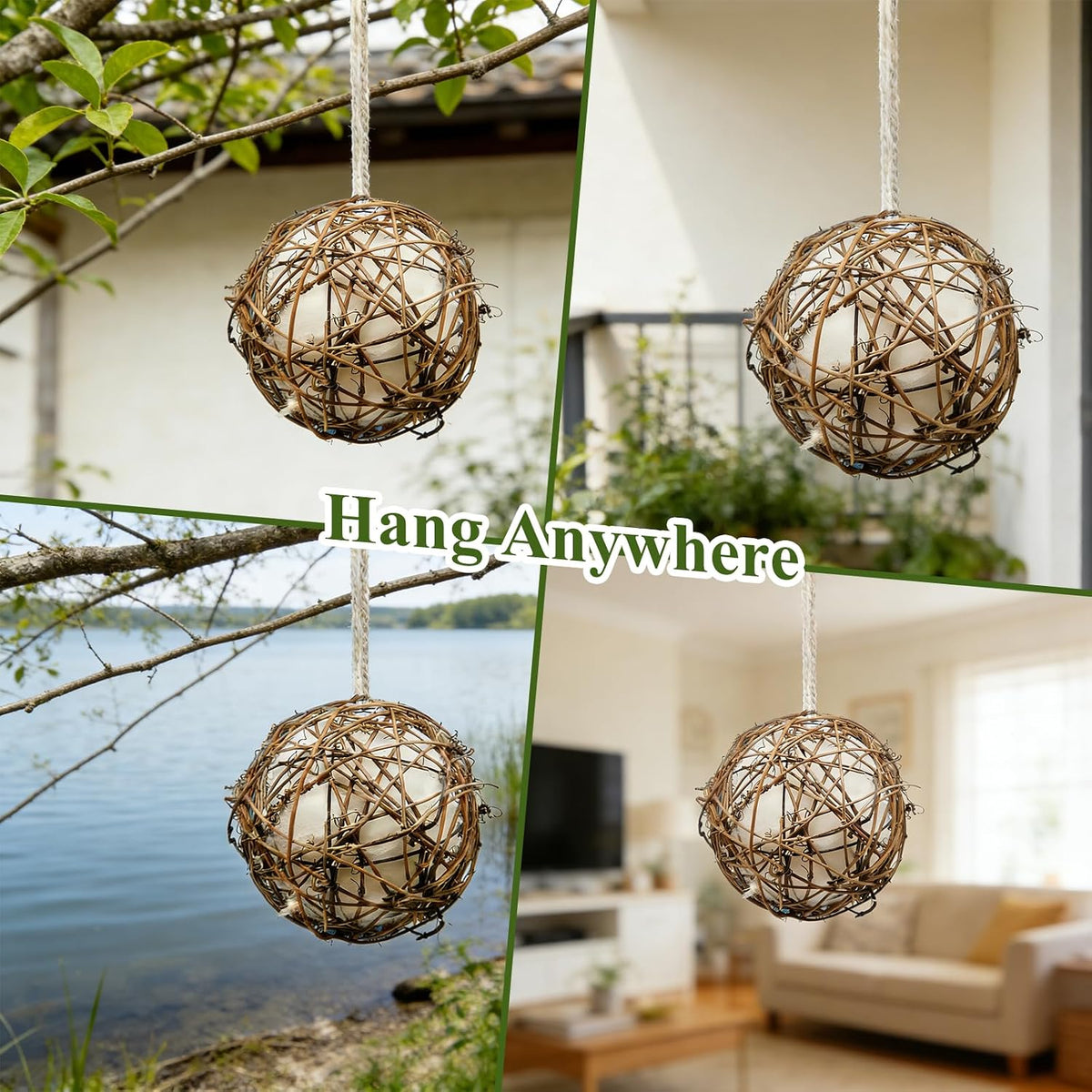 GUTE Globe Hummingbird Nesters 2Pcs Natural Material Refillable Ball – Essentials for Birds - Light Yellow&White / 3Pack - image 4