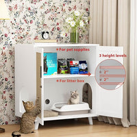 Lovinouse Large Cat Litter Box Enclosure,Hidden Kitty Litter Furniture with Sisal Covered Doors,2-Layer Wooden Cat Washroom Cabinet w/Adjustable Shelf, Side Table for Living Room,White