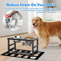 Elevated Dog Bowls, 10" Tall Height, Raised Bowl Stand with 2 Stainless Steel Food Feeder Bowls (58oz) and Spill-Proof Mat for Medium Large and Small Breeds
