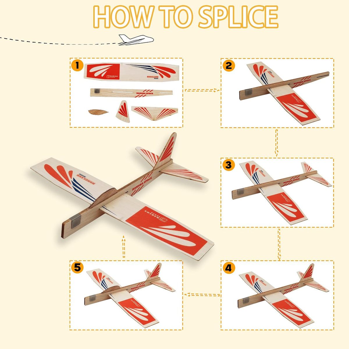 Barsha Space balsa wood airplane kit, five laser-cut glider kits with slot-and-tab parts - view 3