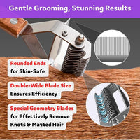 2 in 1 Dogs Cats Dematting Grooming Comb, Perfect Deshedding Undercoat Rake for Poodle & Goldendoodle, Efficiently Detangling Shedding Loose Hair & Matted Fur, All Long Haired Pet (Dark)