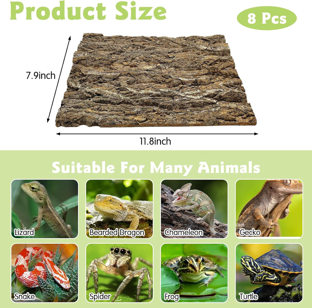 10PCS Cork Tile Background Bark 7.9”Lx7.9”W Reptile Tank Background - 8PCS - 11.8” x 7.9” - image 2