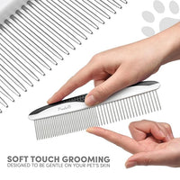 Poodle Pet Dog Combs for Grooming | 2 Pack | Stainless Steel Teeth Easily Remove Dirt | Proper Care Prevents Knots and Mats for Long and Short Haired Pets | Anti-Slip Comfort Grip Handle (Black)