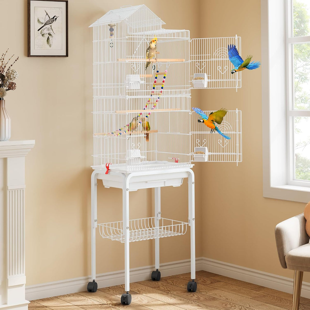 YITAHOME 62 inch Metal Bird Cage, Large Parakeet Cages – Essentials for Birds - White