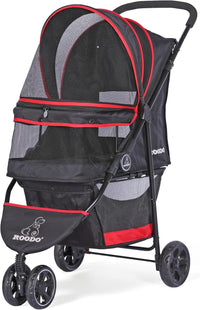 ROODO Escort 3 Wheel Dog Cat Pet Stroller for Small/Medium Dogs Cats - Black/red / 33x37 Inch (Pack of 1)