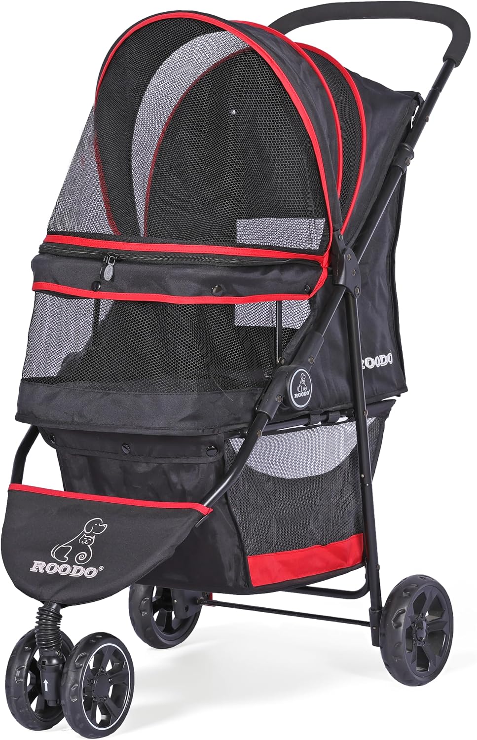 ROODO Escort 3 Wheel Dog Cat Pet Stroller for Small/Medium Dogs Cats - Black/red / 33x37 Inch (Pack of 1)
