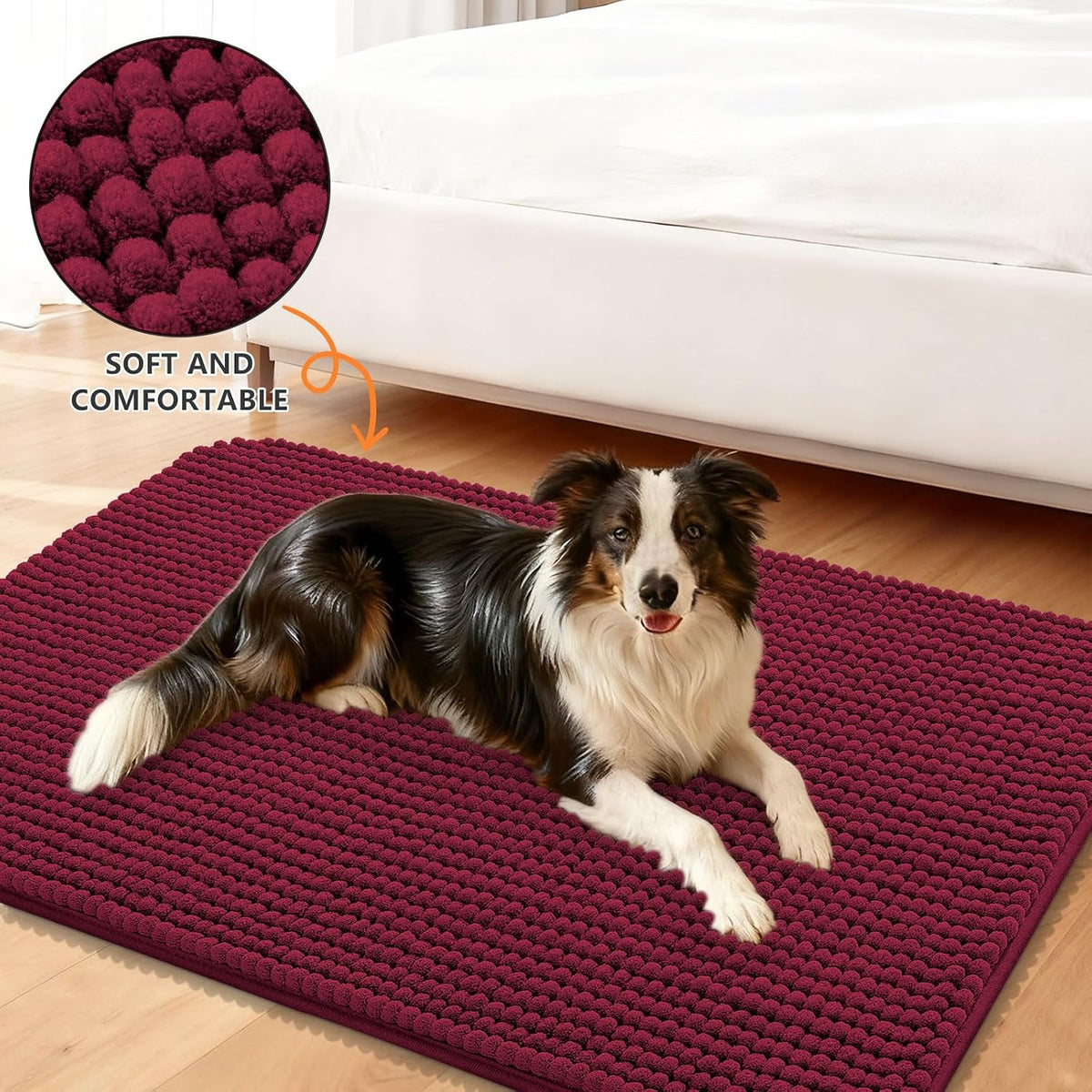 Smiry Dog Door Mat for Muddy Paws 30x20 - 36"X24" / Burgundy - image 2