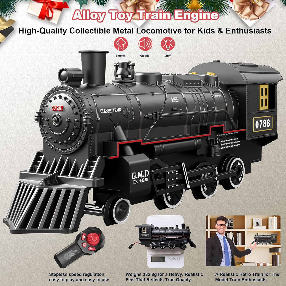 Electric Train Sets for Boys Girls Metal Alloy Christmas Trains Toys - Metallic Rc Train Gold - image 2