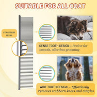 Dog Comb and Cat Combs Stainless Steel Teeth, Grooming Tool for Long & Short Hair, Dematting Comb for Dogs, Removes Tangles & Knots (Small and Large Silver)