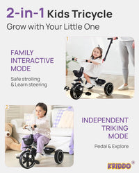 KRIDDO 2-in-1 Toddler Tricycle with Push Handle: Ages 18 Months to 5 - White - image 3