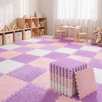 Amylove 18 Pcs Plush Foam Interlocking Carpet Tiles, Beige, Pink - Beige, Light Pink, Mauve