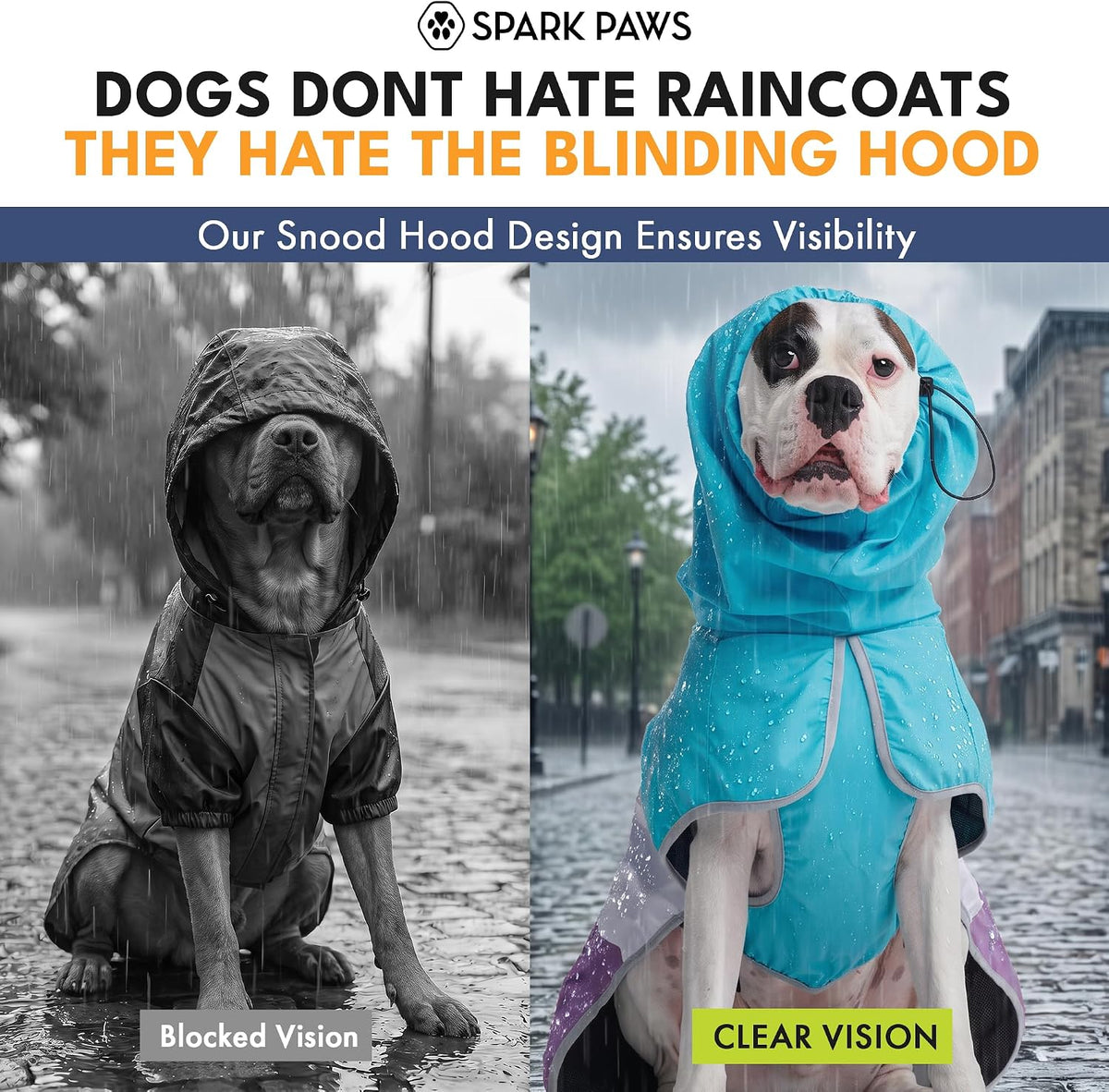 Spark Paws Dog Raincoat, Waterproof Rain Jacket w/Hood - Aqua White Purple / Medium - image 2